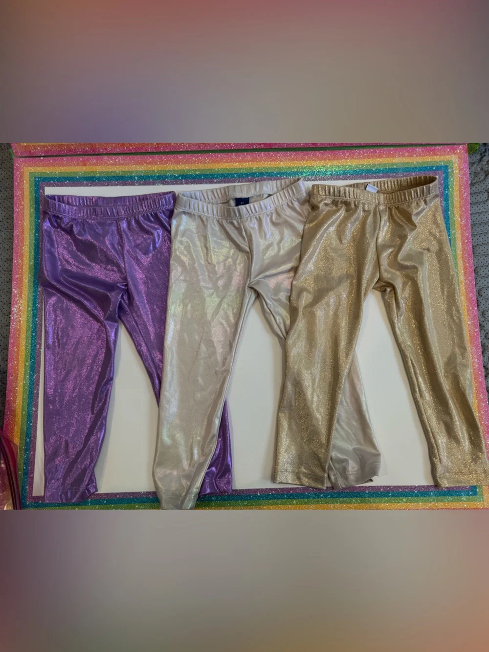 Old Navy Girls Shimmer Leggings in Gold, Pearl, Purple